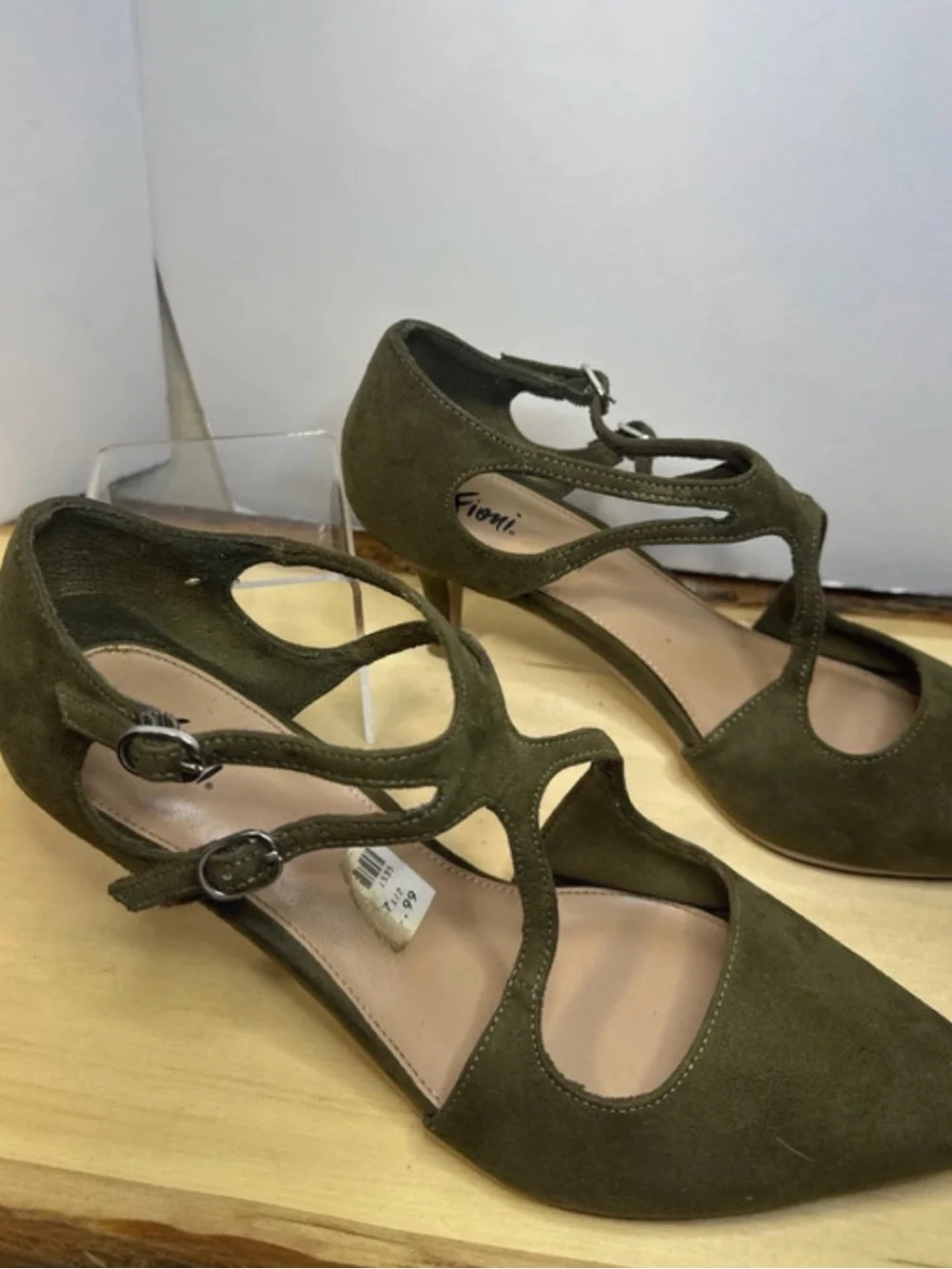 Fiorelli, Ina Olive Green Suede Pointed-Strap Heels